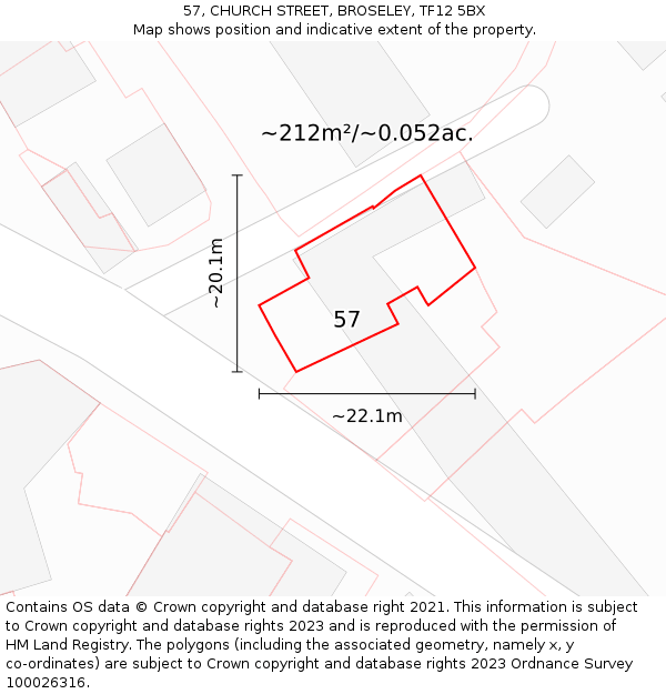 57, CHURCH STREET, BROSELEY, TF12 5BX: Plot and title map