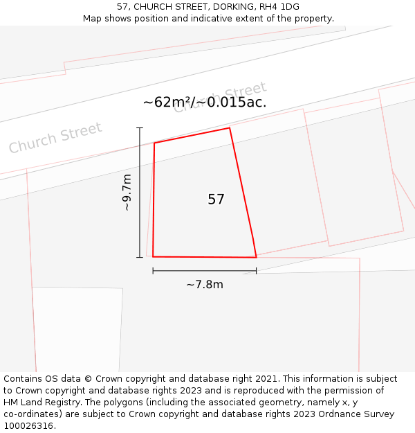 57, CHURCH STREET, DORKING, RH4 1DG: Plot and title map