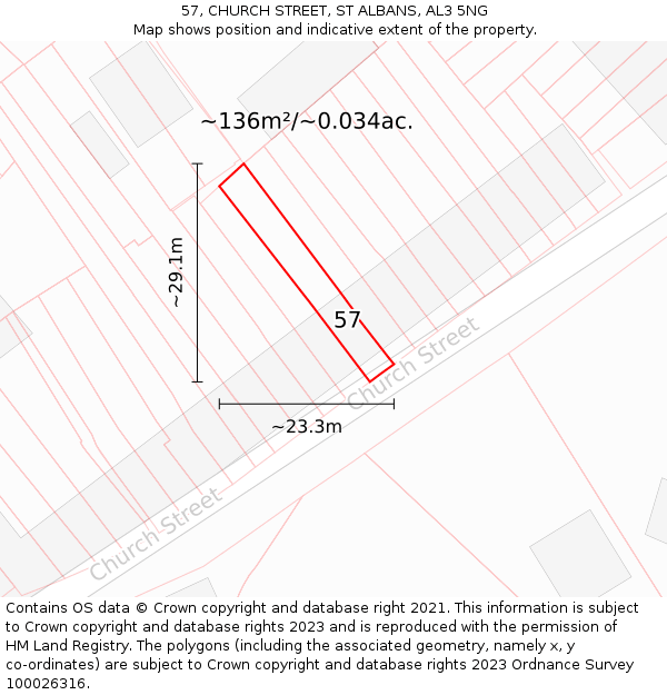 57, CHURCH STREET, ST ALBANS, AL3 5NG: Plot and title map