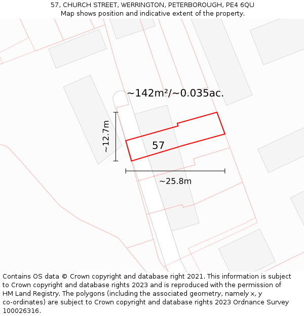 57, CHURCH STREET, WERRINGTON, PETERBOROUGH, PE4 6QU: Plot and title map