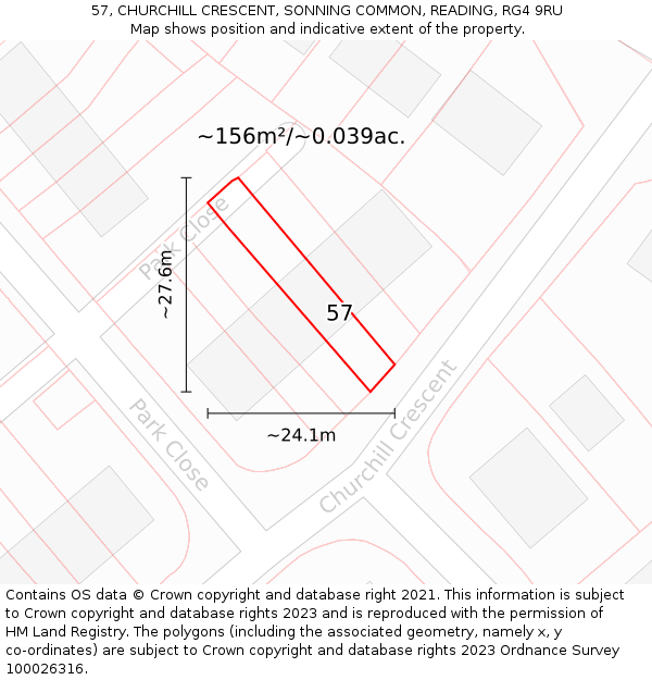 57, CHURCHILL CRESCENT, SONNING COMMON, READING, RG4 9RU: Plot and title map