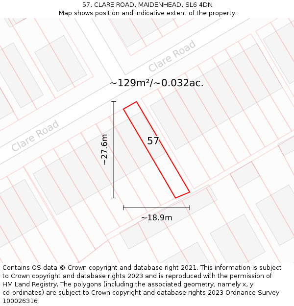 57, CLARE ROAD, MAIDENHEAD, SL6 4DN: Plot and title map