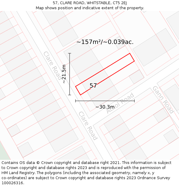 57, CLARE ROAD, WHITSTABLE, CT5 2EJ: Plot and title map