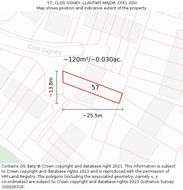57, CLOS OGNEY, LLANTWIT MAJOR, CF61 2SN: Plot and title map