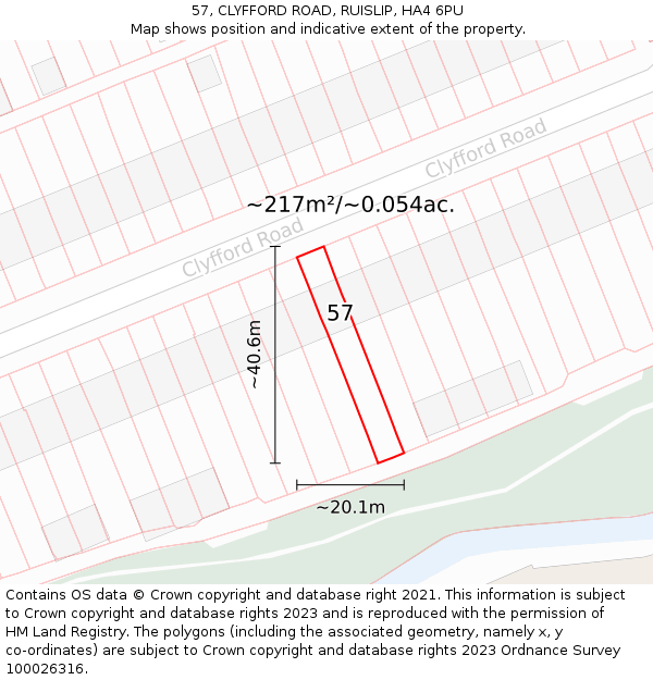 57, CLYFFORD ROAD, RUISLIP, HA4 6PU: Plot and title map