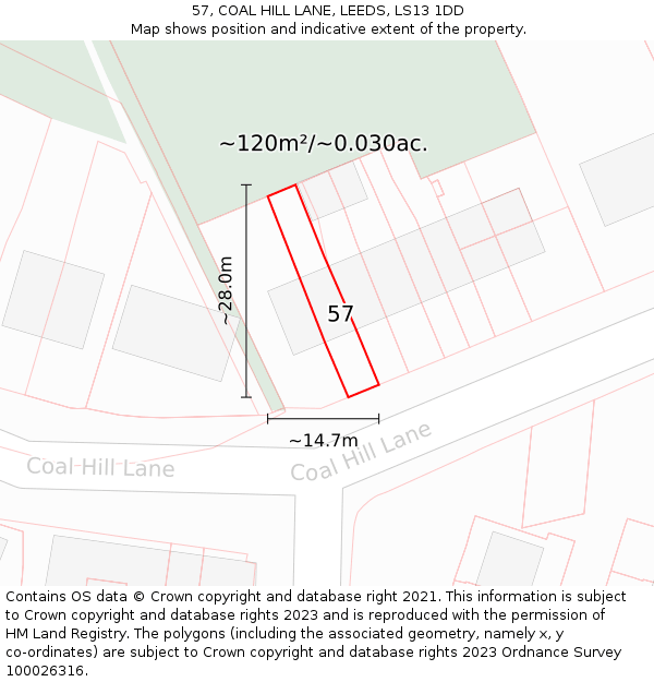 57, COAL HILL LANE, LEEDS, LS13 1DD: Plot and title map