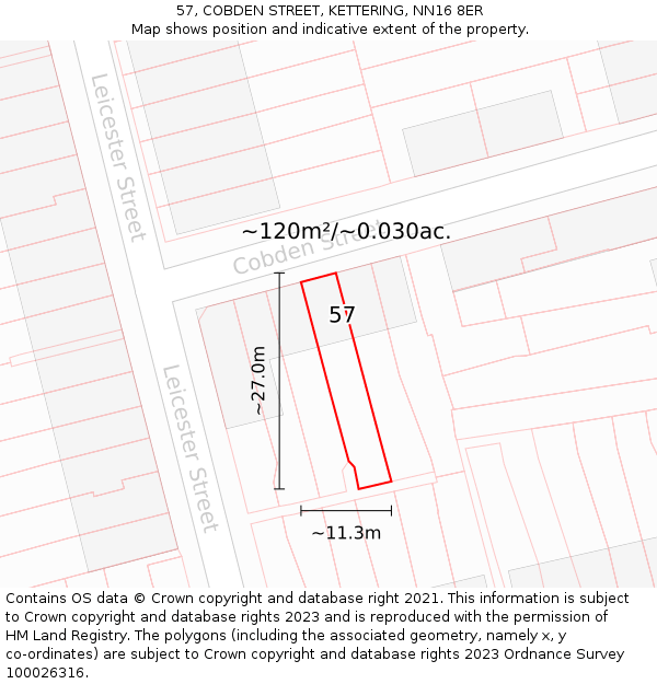 57, COBDEN STREET, KETTERING, NN16 8ER: Plot and title map
