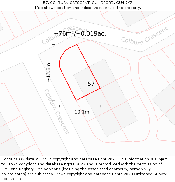 57, COLBURN CRESCENT, GUILDFORD, GU4 7YZ: Plot and title map
