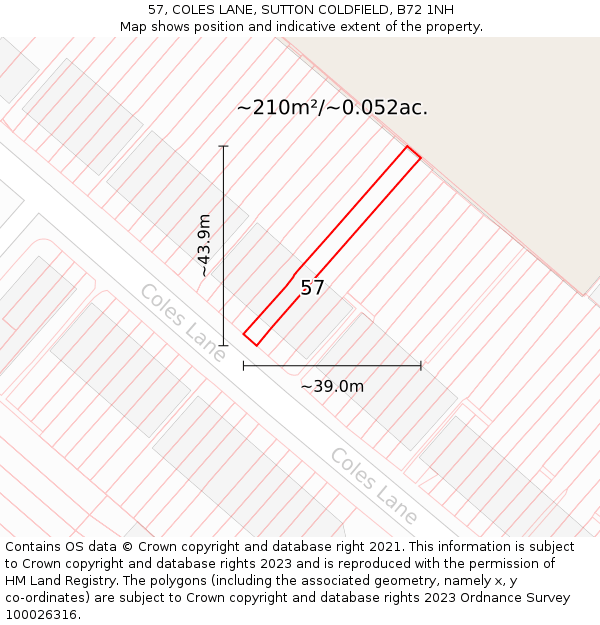 57, COLES LANE, SUTTON COLDFIELD, B72 1NH: Plot and title map
