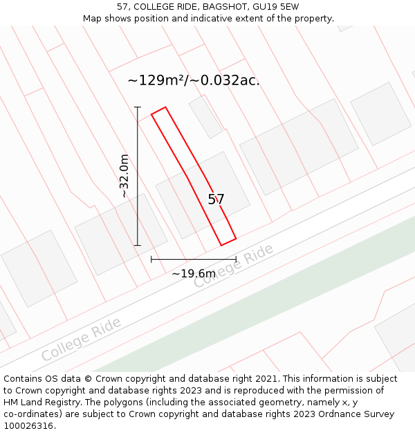 57, COLLEGE RIDE, BAGSHOT, GU19 5EW: Plot and title map