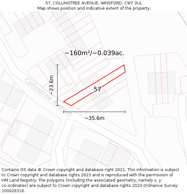 57, COLLINGTREE AVENUE, WINSFORD, CW7 3UL: Plot and title map
