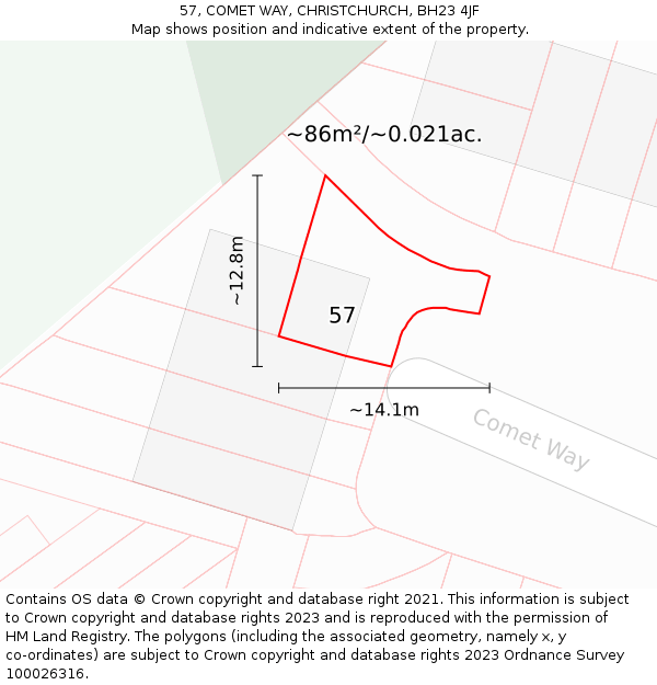 57, COMET WAY, CHRISTCHURCH, BH23 4JF: Plot and title map
