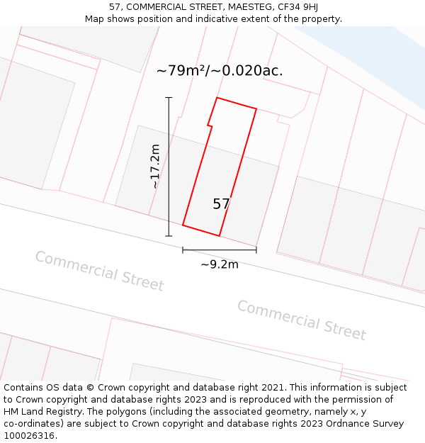 57, COMMERCIAL STREET, MAESTEG, CF34 9HJ: Plot and title map