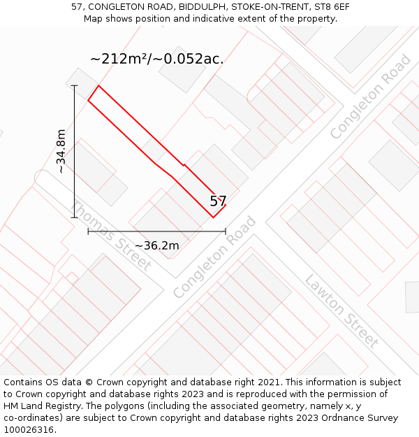 57, CONGLETON ROAD, BIDDULPH, STOKE-ON-TRENT, ST8 6EF: Plot and title map