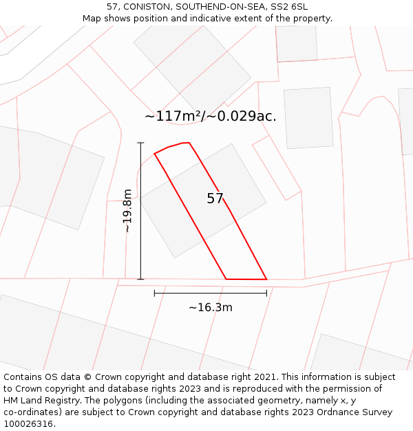 57, CONISTON, SOUTHEND-ON-SEA, SS2 6SL: Plot and title map
