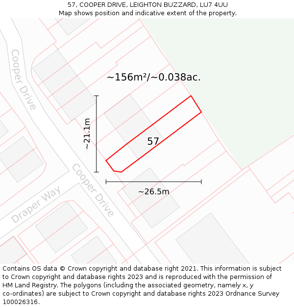 57, COOPER DRIVE, LEIGHTON BUZZARD, LU7 4UU: Plot and title map