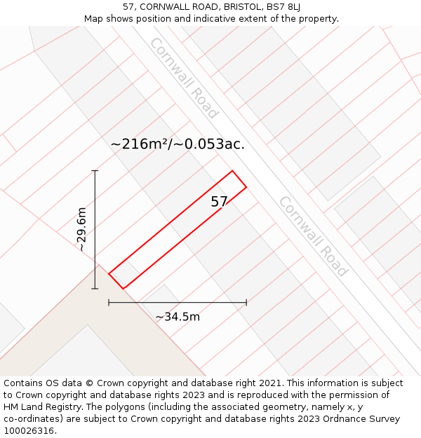 57, CORNWALL ROAD, BRISTOL, BS7 8LJ: Plot and title map