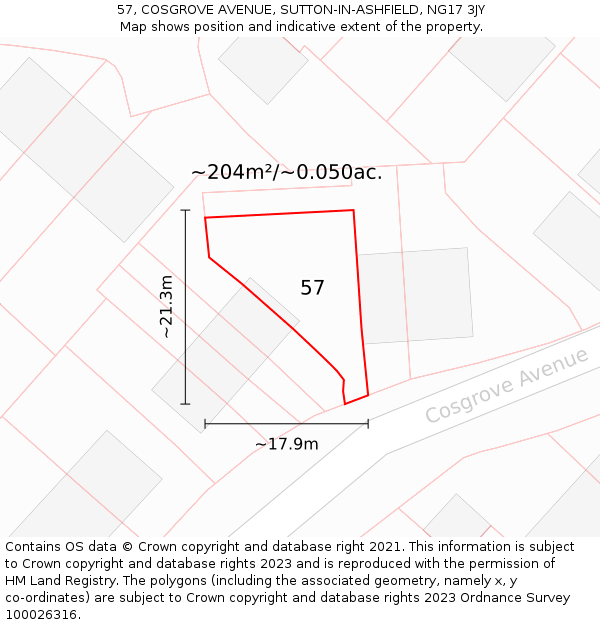 57, COSGROVE AVENUE, SUTTON-IN-ASHFIELD, NG17 3JY: Plot and title map