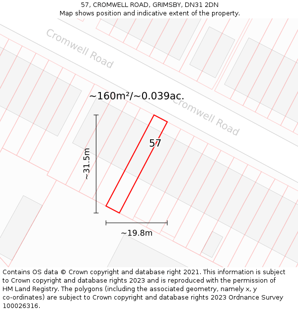 57, CROMWELL ROAD, GRIMSBY, DN31 2DN: Plot and title map