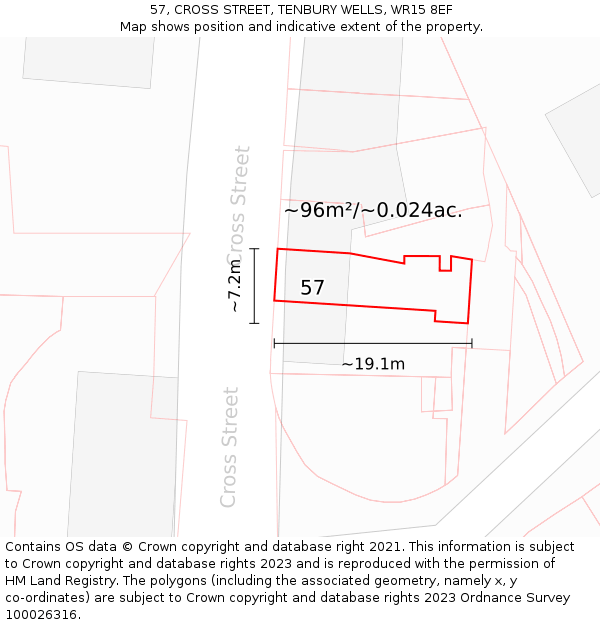 57, CROSS STREET, TENBURY WELLS, WR15 8EF: Plot and title map