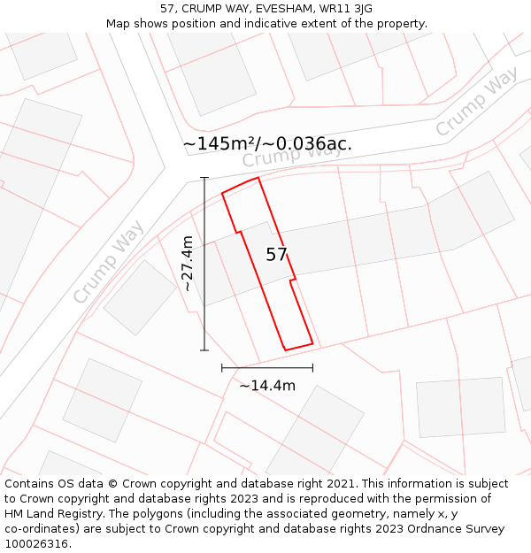 57, CRUMP WAY, EVESHAM, WR11 3JG: Plot and title map