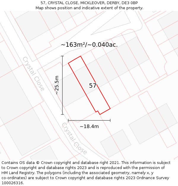 57, CRYSTAL CLOSE, MICKLEOVER, DERBY, DE3 0BP: Plot and title map