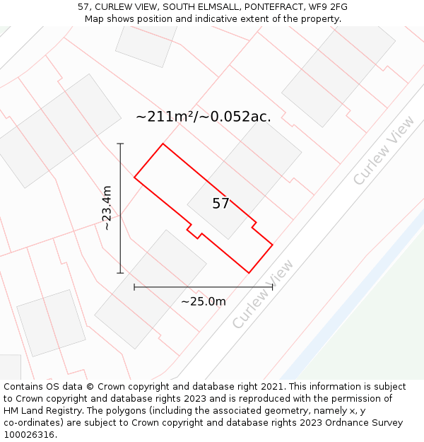 57, CURLEW VIEW, SOUTH ELMSALL, PONTEFRACT, WF9 2FG: Plot and title map