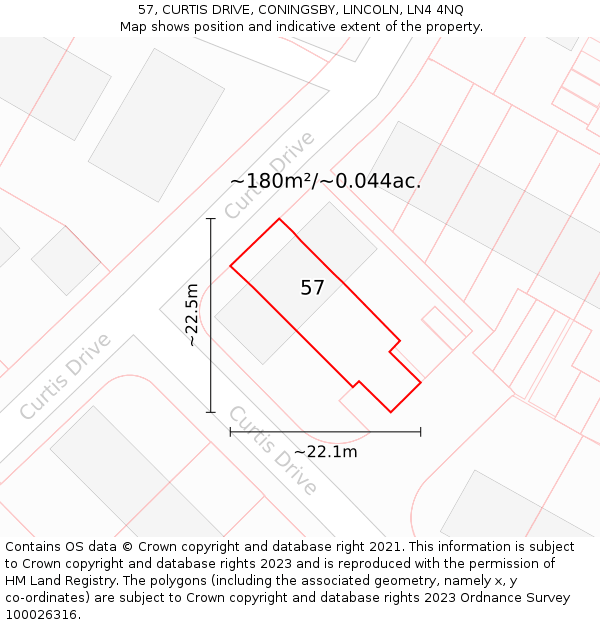57, CURTIS DRIVE, CONINGSBY, LINCOLN, LN4 4NQ: Plot and title map