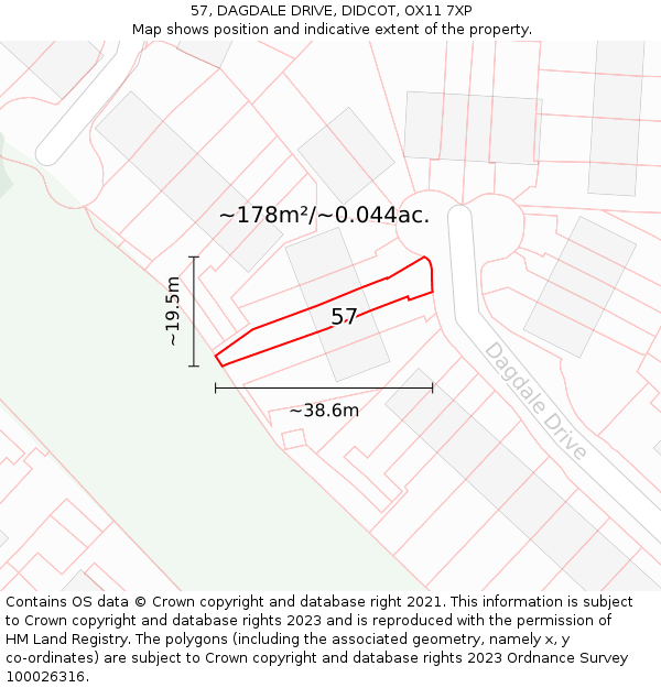 57, DAGDALE DRIVE, DIDCOT, OX11 7XP: Plot and title map