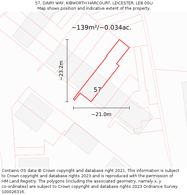 57, DAIRY WAY, KIBWORTH HARCOURT, LEICESTER, LE8 0SU: Plot and title map