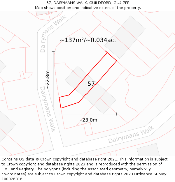 57, DAIRYMANS WALK, GUILDFORD, GU4 7FF: Plot and title map