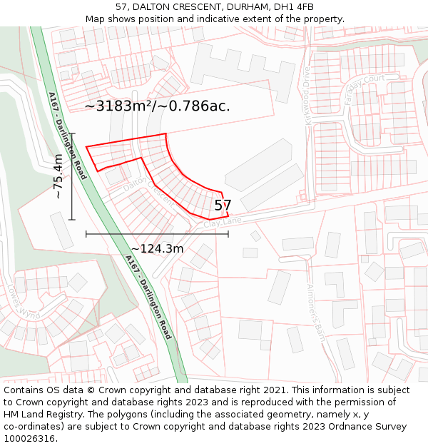 57, DALTON CRESCENT, DURHAM, DH1 4FB: Plot and title map