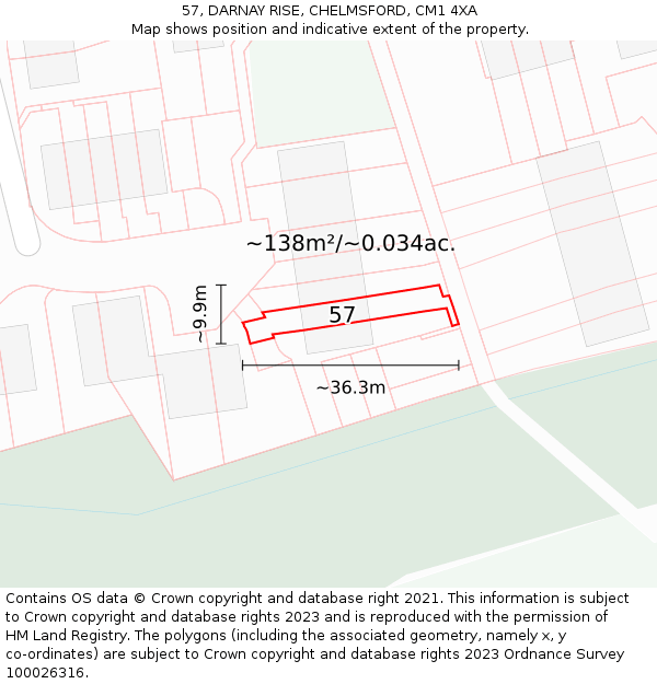 57, DARNAY RISE, CHELMSFORD, CM1 4XA: Plot and title map