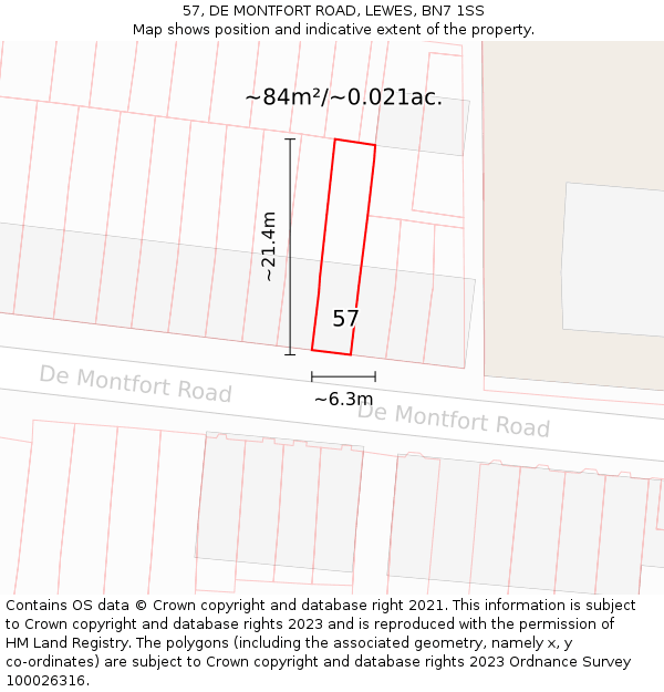 57, DE MONTFORT ROAD, LEWES, BN7 1SS: Plot and title map