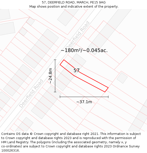 57, DEERFIELD ROAD, MARCH, PE15 9AG: Plot and title map