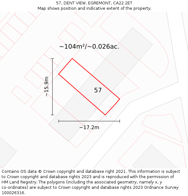 57, DENT VIEW, EGREMONT, CA22 2ET: Plot and title map