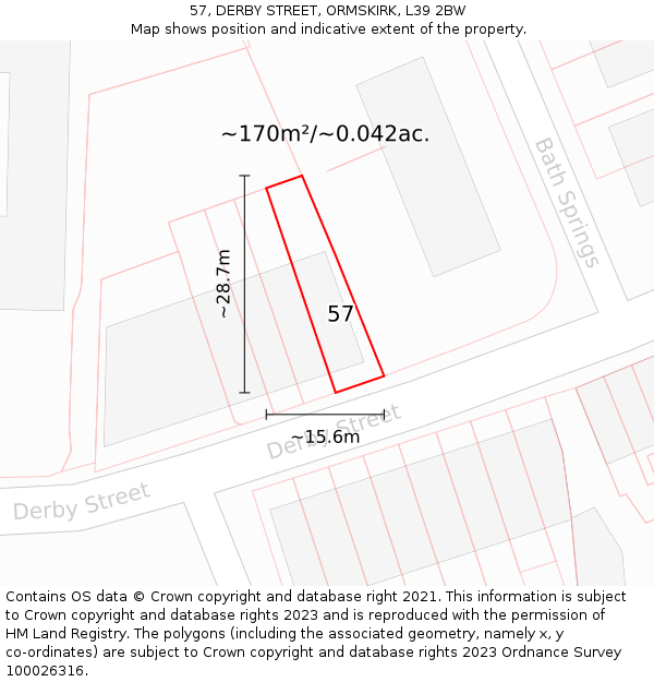 57, DERBY STREET, ORMSKIRK, L39 2BW: Plot and title map