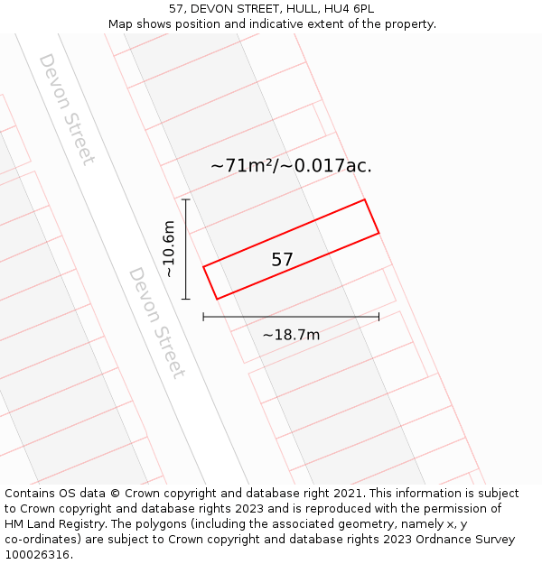57, DEVON STREET, HULL, HU4 6PL: Plot and title map