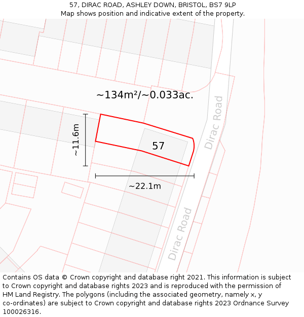 57, DIRAC ROAD, ASHLEY DOWN, BRISTOL, BS7 9LP: Plot and title map