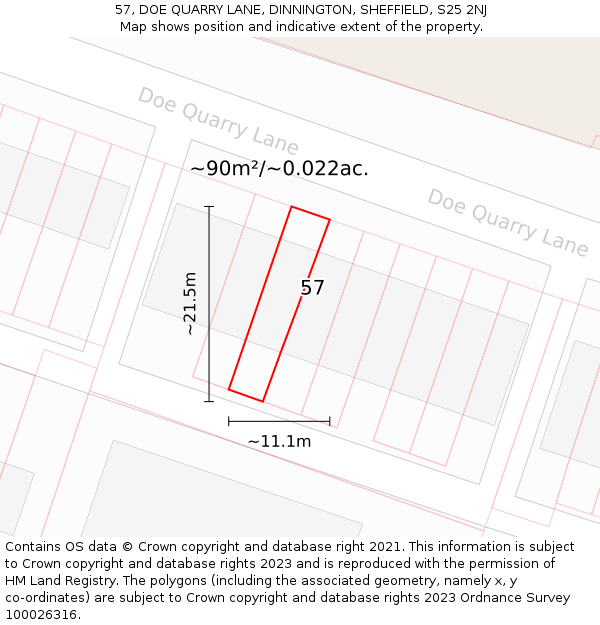 57, DOE QUARRY LANE, DINNINGTON, SHEFFIELD, S25 2NJ: Plot and title map