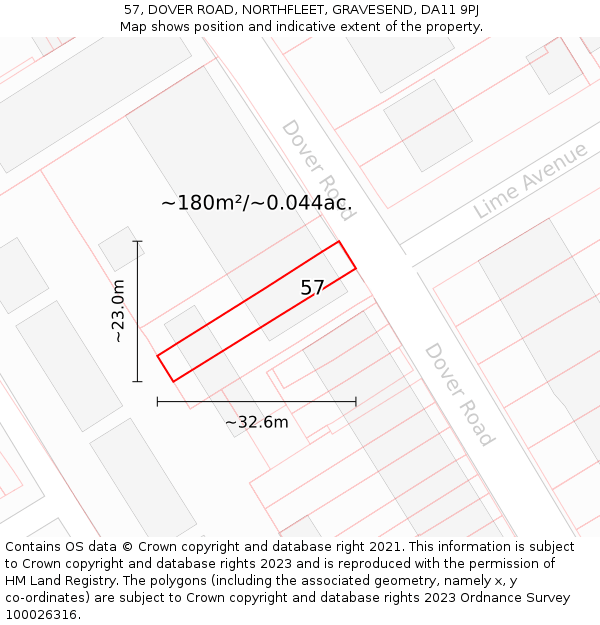 57, DOVER ROAD, NORTHFLEET, GRAVESEND, DA11 9PJ: Plot and title map