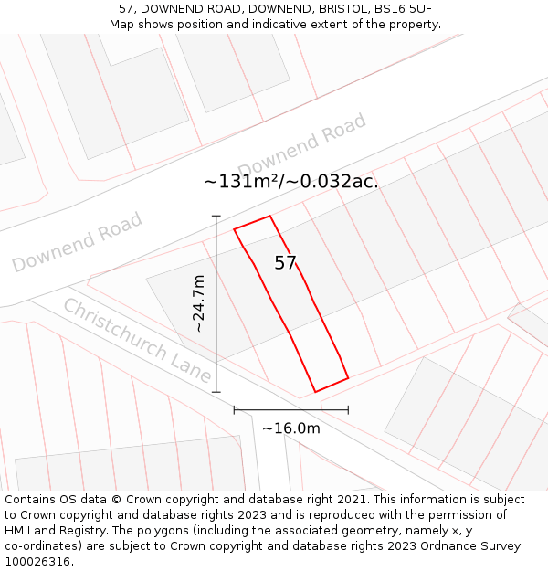 57, DOWNEND ROAD, DOWNEND, BRISTOL, BS16 5UF: Plot and title map