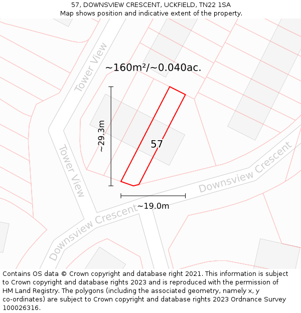 57, DOWNSVIEW CRESCENT, UCKFIELD, TN22 1SA: Plot and title map