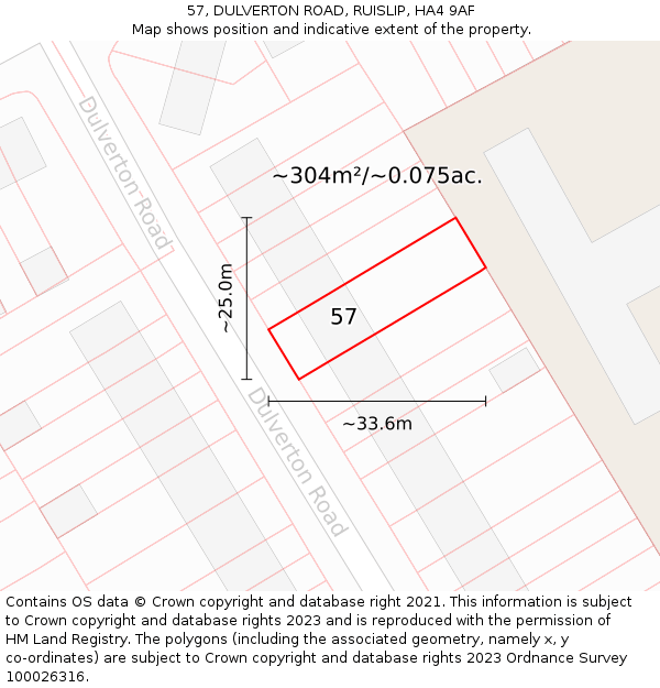 57, DULVERTON ROAD, RUISLIP, HA4 9AF: Plot and title map