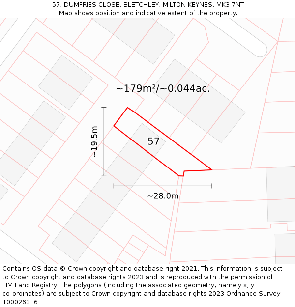 57, DUMFRIES CLOSE, BLETCHLEY, MILTON KEYNES, MK3 7NT: Plot and title map