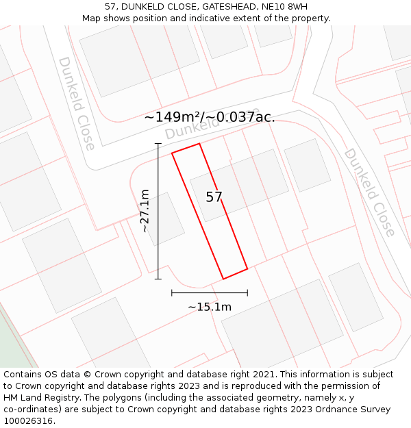 57, DUNKELD CLOSE, GATESHEAD, NE10 8WH: Plot and title map