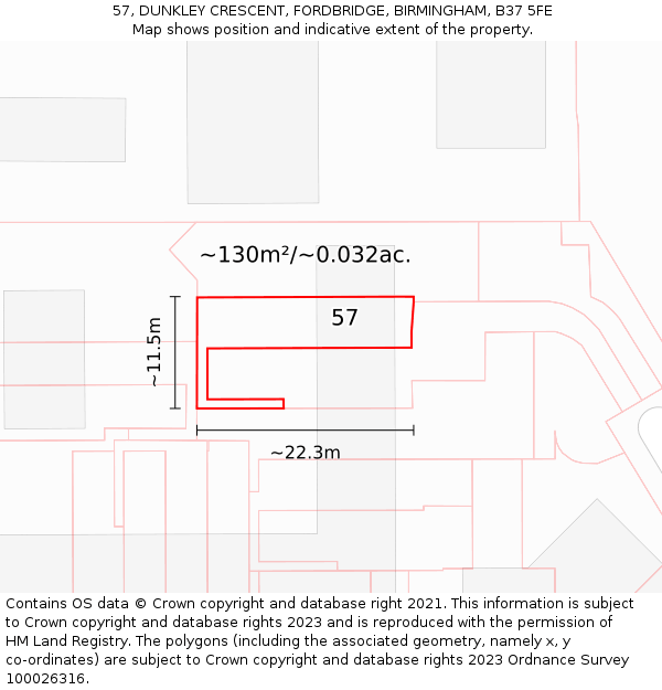 57, DUNKLEY CRESCENT, FORDBRIDGE, BIRMINGHAM, B37 5FE: Plot and title map