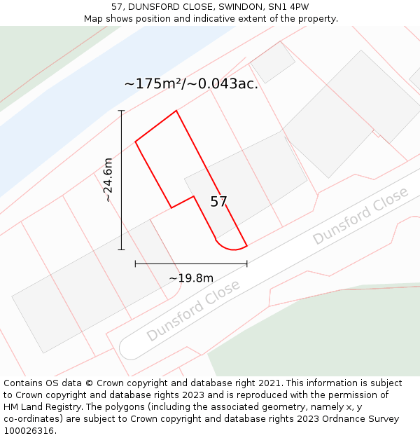 57, DUNSFORD CLOSE, SWINDON, SN1 4PW: Plot and title map