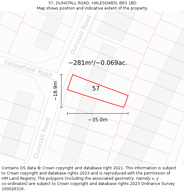 57, DUNSTALL ROAD, HALESOWEN, B63 1BD: Plot and title map