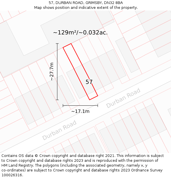 57, DURBAN ROAD, GRIMSBY, DN32 8BA: Plot and title map